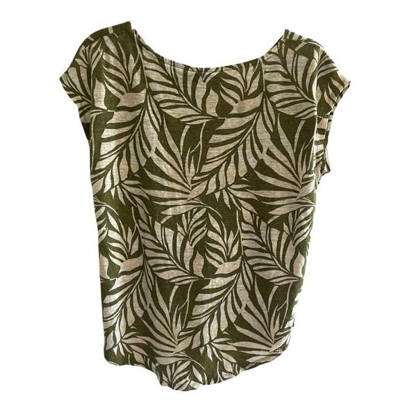 Tahari 100% Linen Palm Leaf Print Short Sleeve Top Women’s Size Medium Beach - Picture 4 of 4
